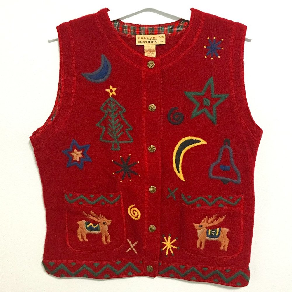 Telluride Clothing Company Vest Top Holidays Christmas Womens Large Boiled Wool